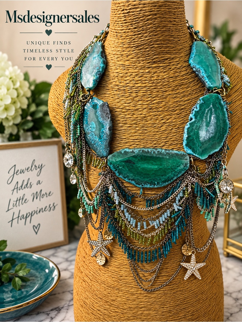 Green Agate Layered Statement Necklace